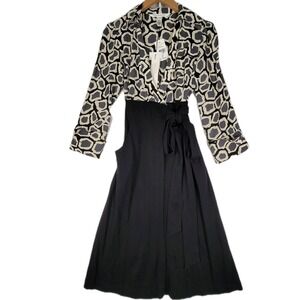 NWT DIANE VON FURSTENBERG VINTAGE WOOL SILK WRAP DRESS BLACK GRAY MIDI SIZE 6